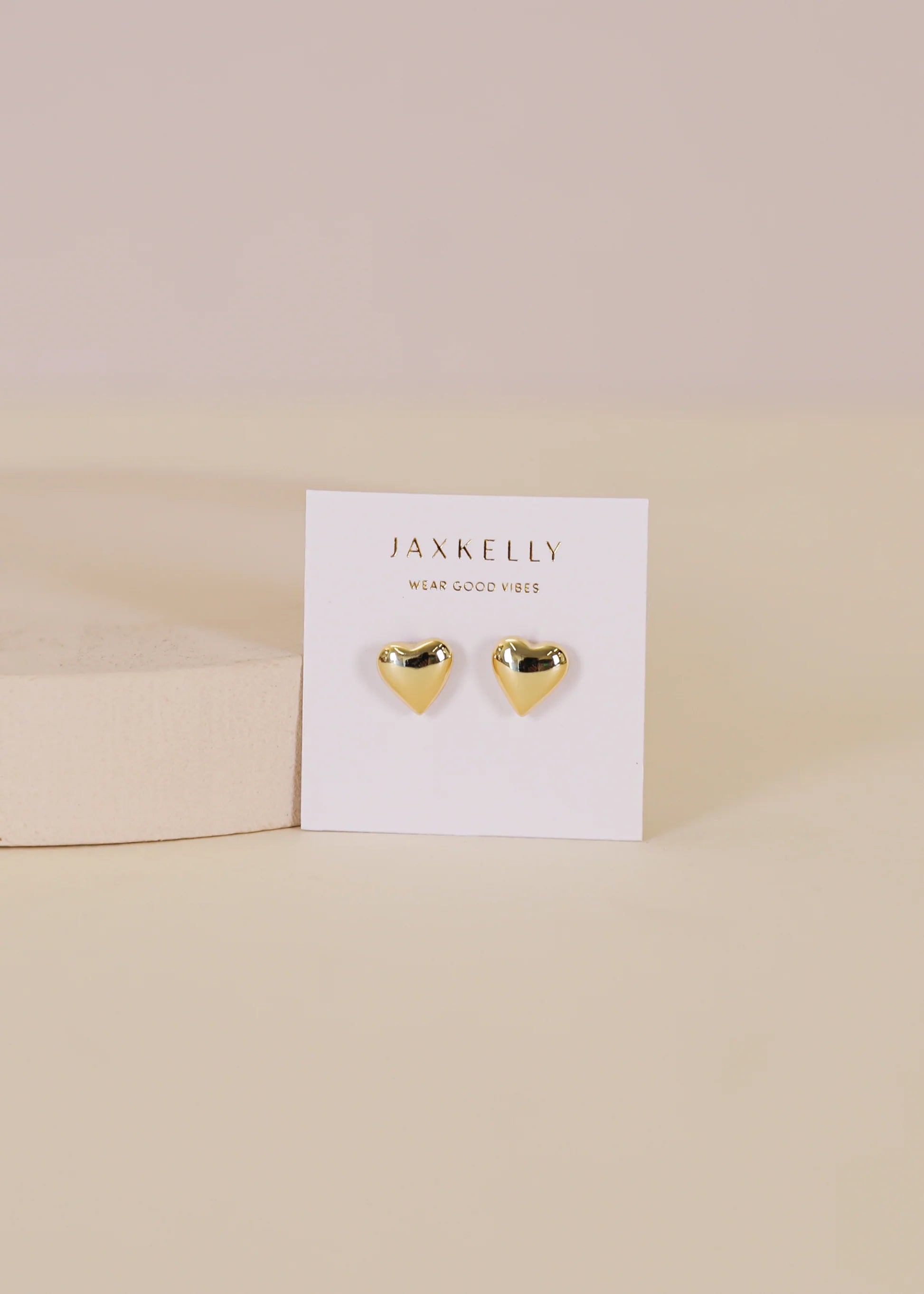Puffed Gold Heart Studs