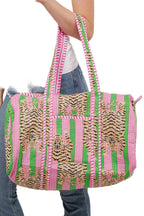 Pink Tiger Quilted Cotton Duffle Bag
