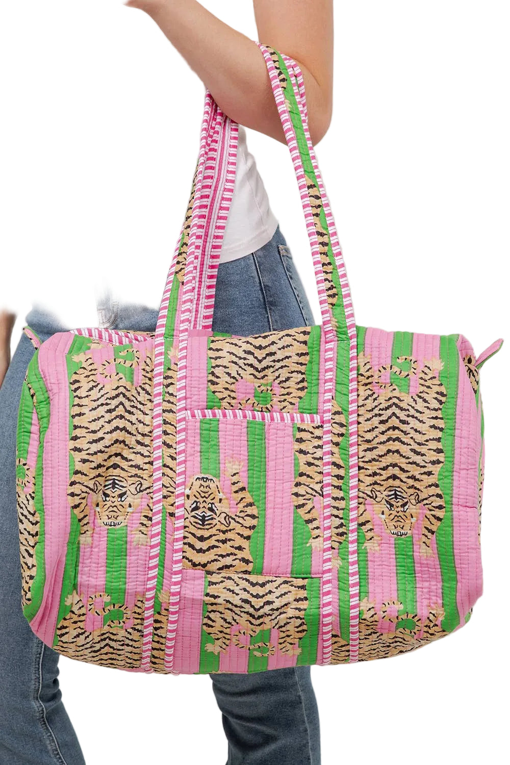 Pink Tiger Quilted Cotton Duffle Bag