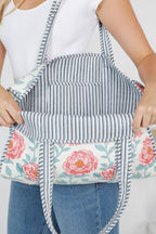 White & Red Floral/Blue Stripe Reversible Quilted Tote Bag