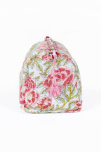 White with Red Floral Quilted Cotton Toiletry Bag Set