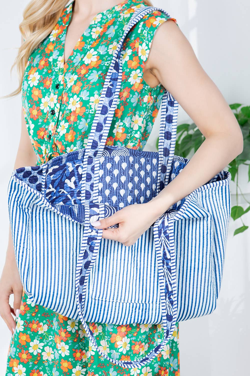 Indigo Quilted Reversible Tote Bag
