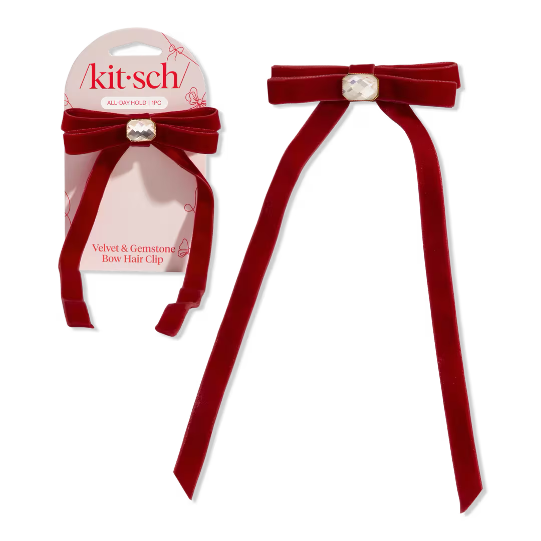 Kitsch  Velvet Rhinestone Bow Clip