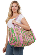 Pink Tiger Quilted Cotton Duffle Bag