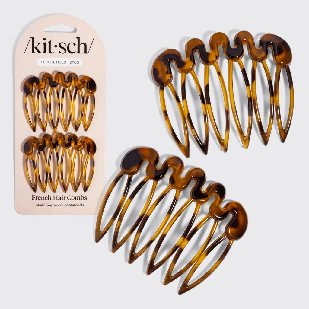 Kitsch Recycled Plastic French Hair Combs 2pc Set - Tort
