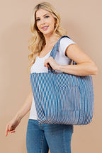 Blue Floral Quilted Reversible Tote Bag