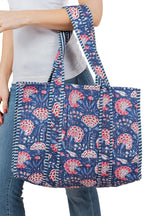 Blue Floral Quilted Reversible Tote Bag