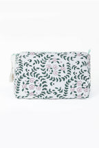 White Floral Print Quilted Cotton Toiletry Bag Set