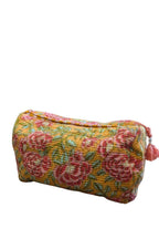 Yellow/Pink/Green Floral print Quilted Cotton Toiletry Bag Set