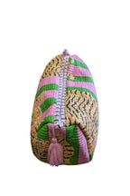 Pink Stripe with Tiger Print Quilted Makeup/Toiletry Bag