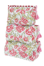 White with Red Floral Quilted Cotton Toiletry Bag Set