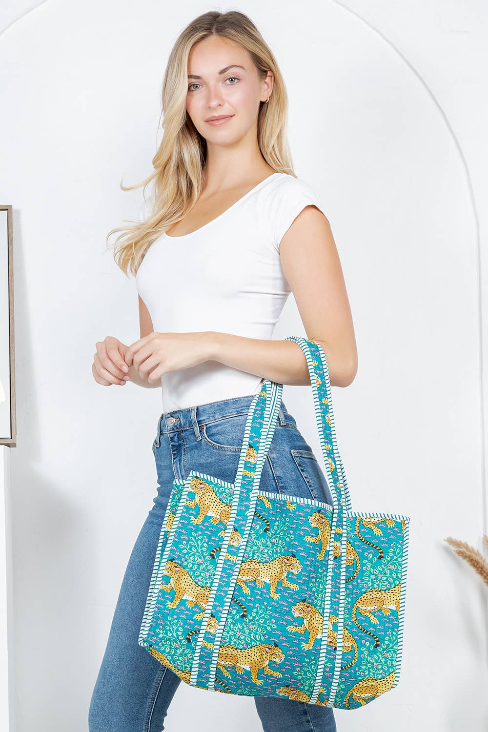 Blue Jungle Reversible Quilted Cotton Tote Bag
