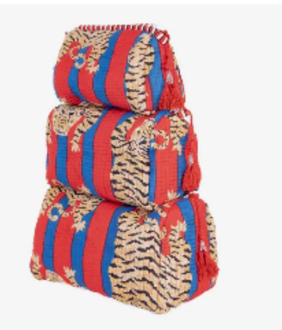 Quilted 3 pack Toiletry Set- Red Tiger