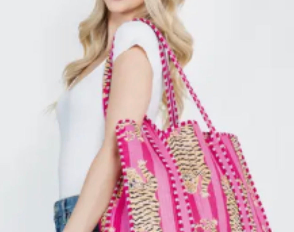 Quilted Tiger Tote-Pink Tiger