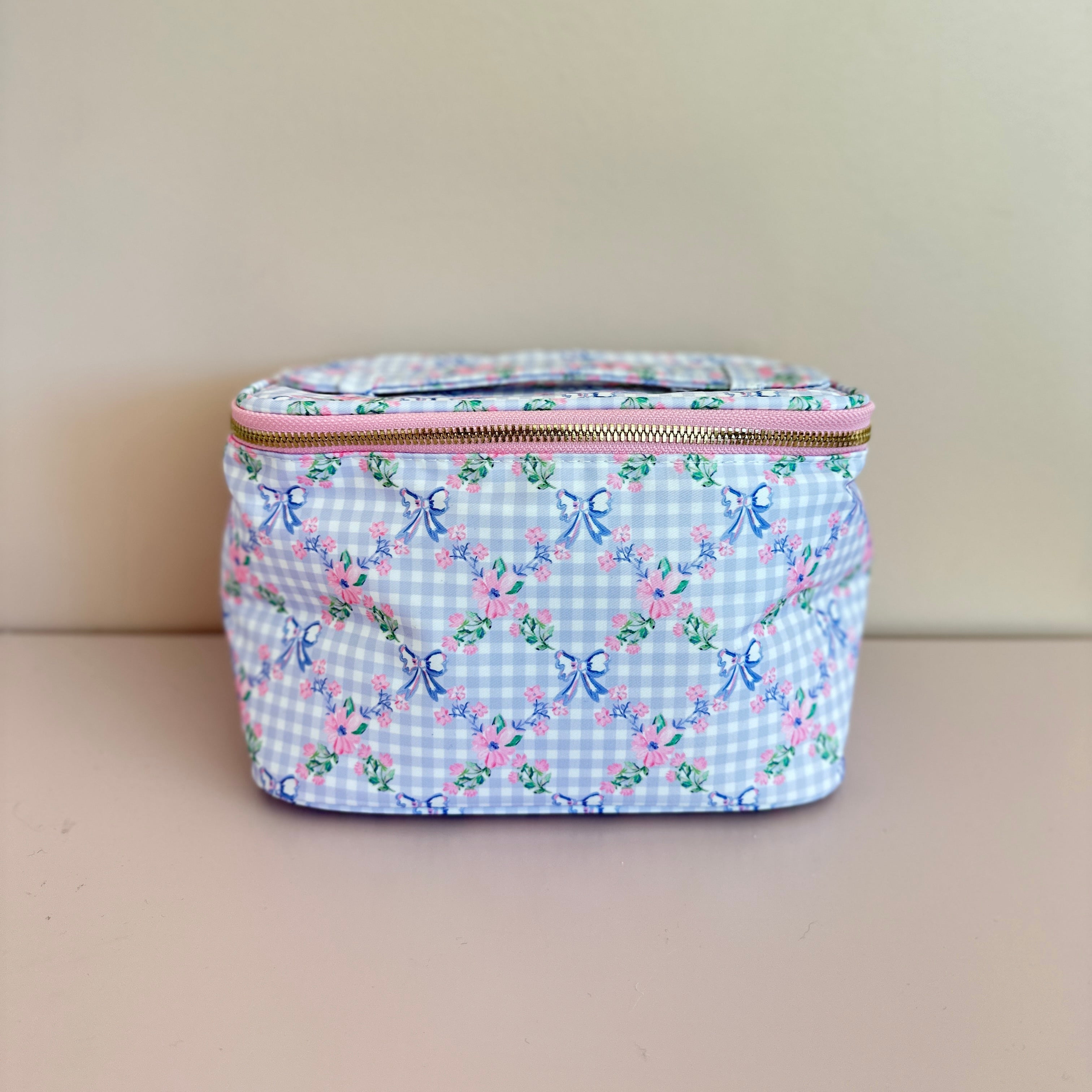 Gingham & Bow Printed Large Cosmetic Bag