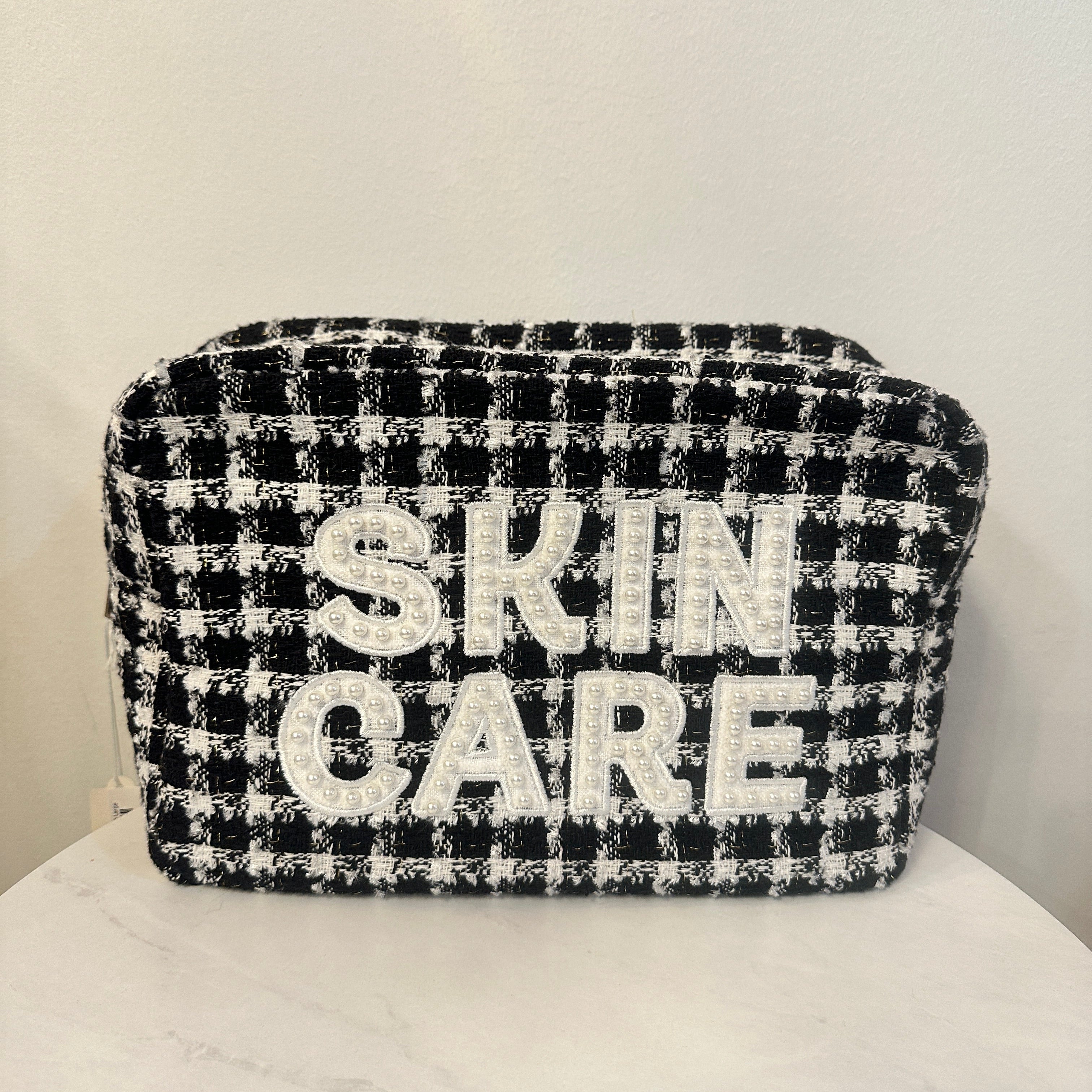 Black Tweed "Skin Care" Large Cosmetic Bag