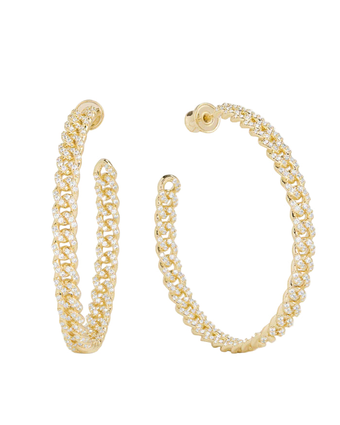 Pave Julian Chain Hoops - Gold 2"