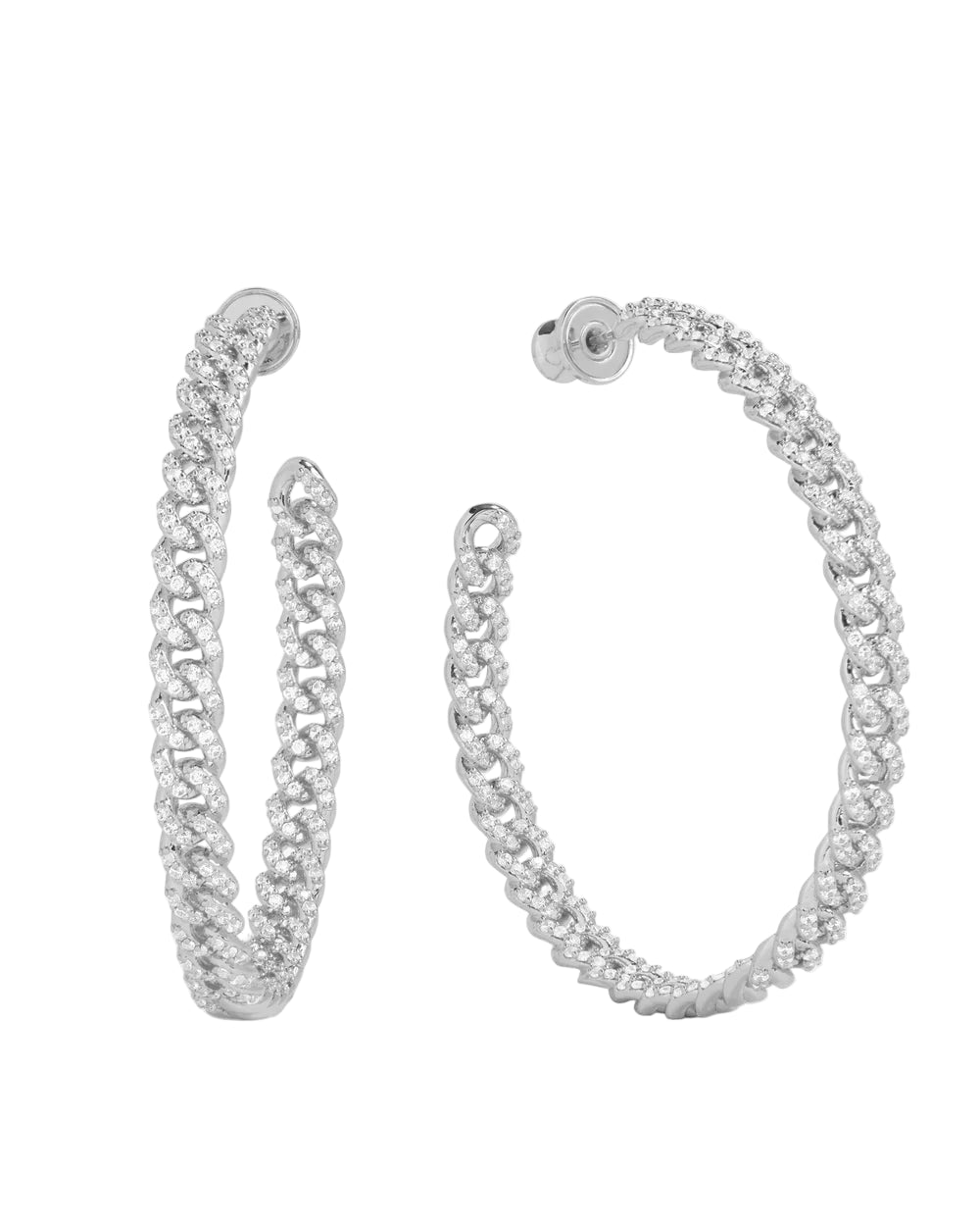 Melinda Maria Pave Julian Chain Hoops - Silver 2"