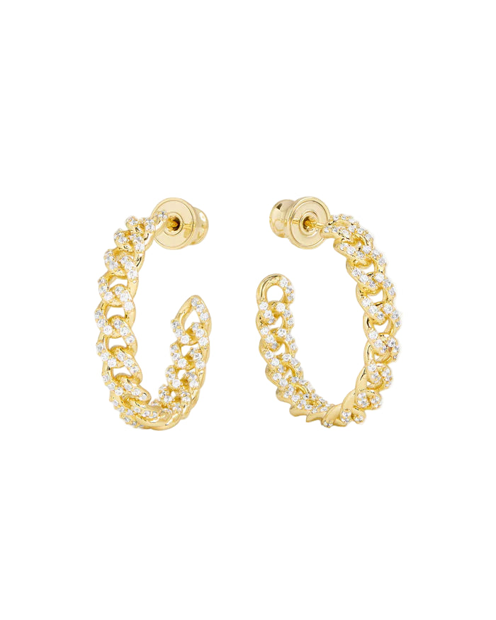 Pave Julian Chain Hoops - Gold 1"