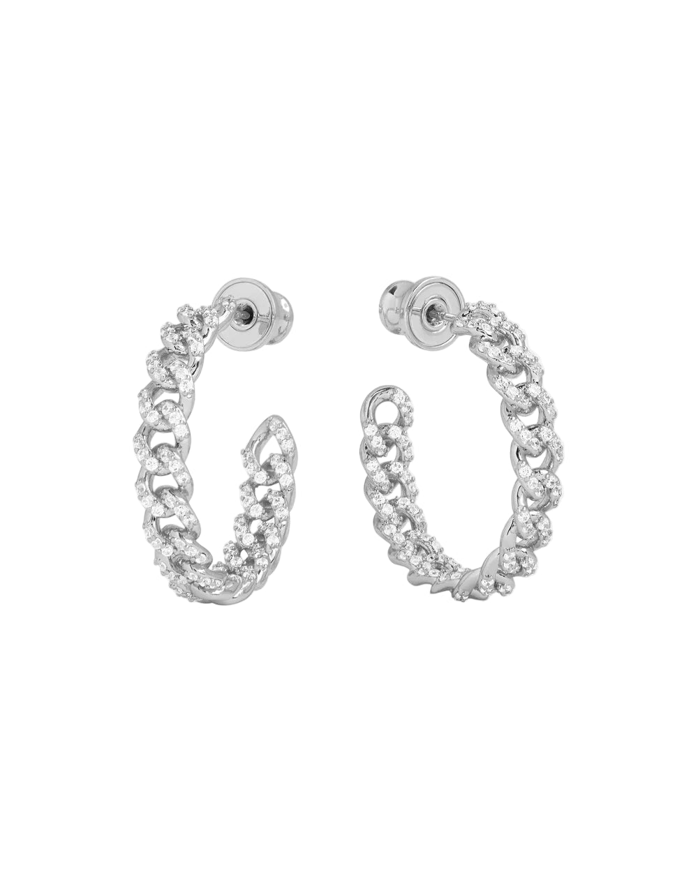 Pave Julian Chain Hoops - Silver 1"