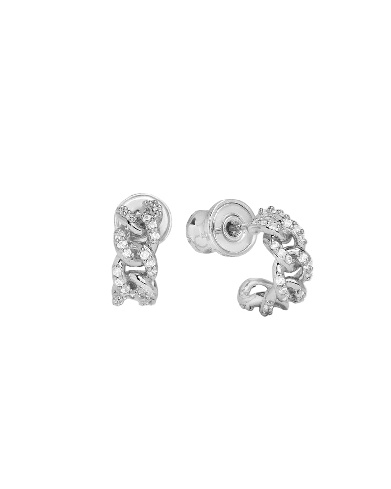 Pave Julian Chain Huggies - Silver
