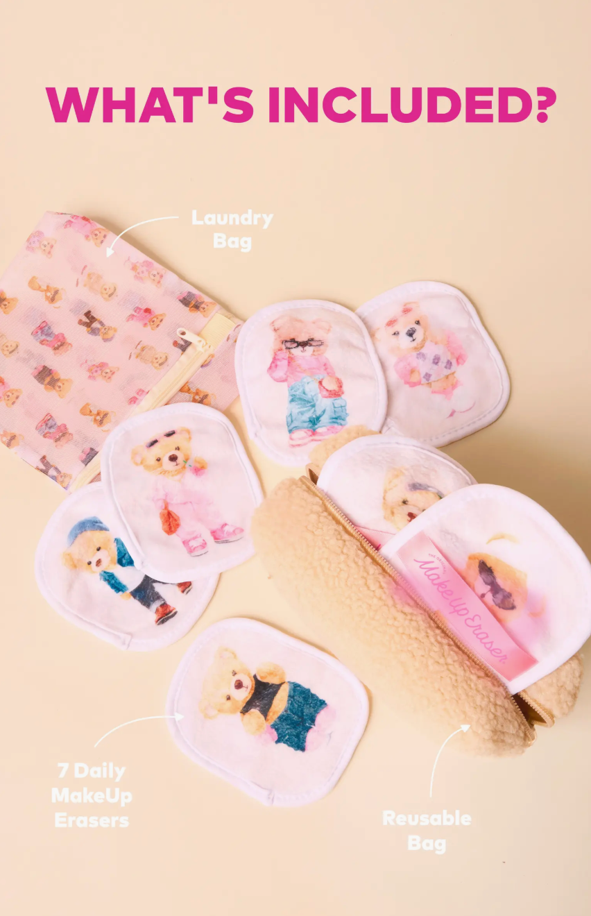Teddy 7-Day MakeUp Eraser Set with Laundry Bag
