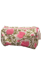 Pink Floral/Green Vine Quilted Makeup/Toiletry Bag