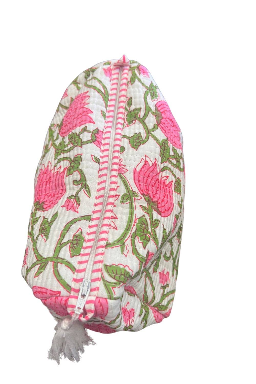 Pink Floral/Green Vine Quilted Makeup/Toiletry Bag