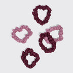 Ruched Lace Scrunchies 5pc Set - Cherry Lacquer & Dusty Pink
