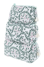 White Floral Print Quilted Cotton Toiletry Bag Set