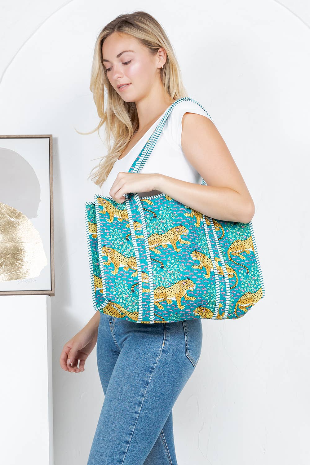 Blue Jungle Reversible Quilted Cotton Tote Bag
