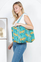 Blue Jungle Reversible Quilted Cotton Tote Bag