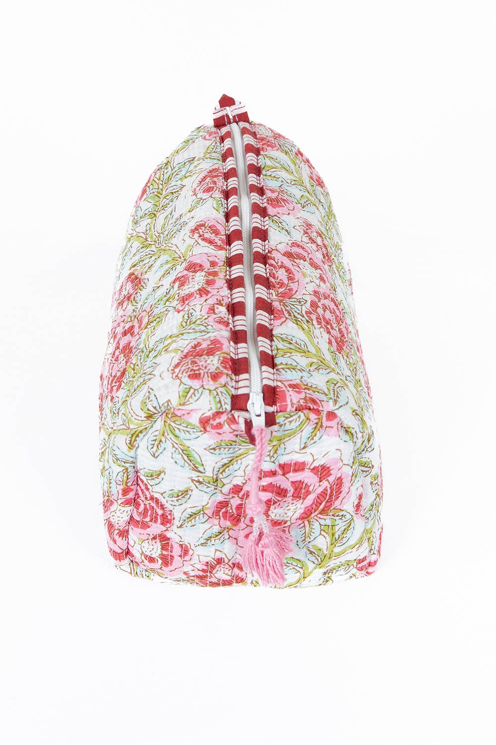 White with Red Floral Quilted Cotton Toiletry Bag Set