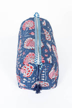 Blue Floral print Quilted Cotton Toiletry Bag Set