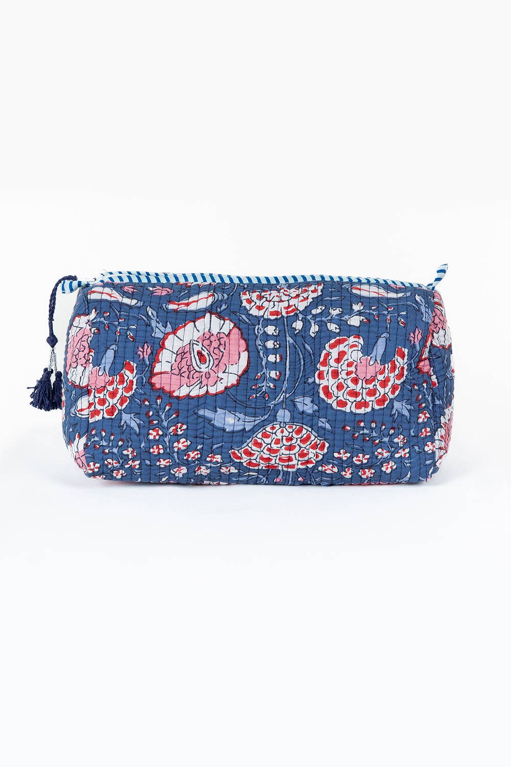 Blue Floral print Quilted Cotton Toiletry Bag Set