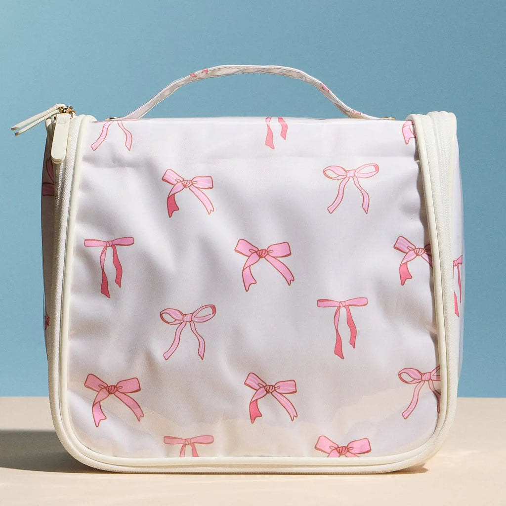Pink Bow Print Hanging Toiletry Bag