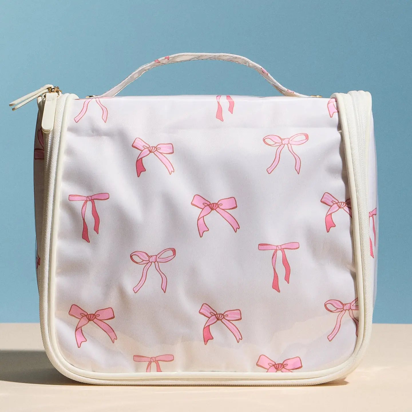 Pink Bow Print Hanging Toiletry Bag