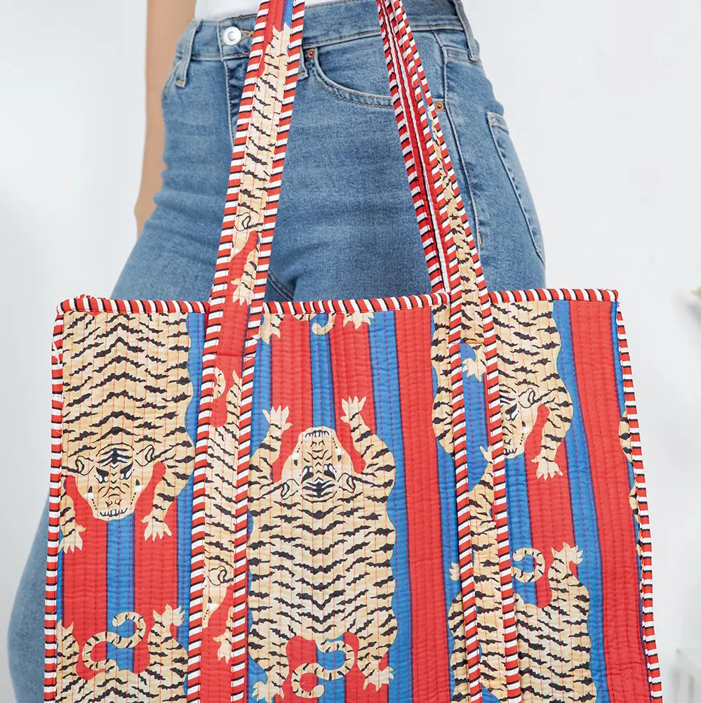 Quilted Tiger Tote- Red Tiger