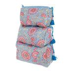 Quilted 3 Pack Toiletry Bag Set-Blue Floral