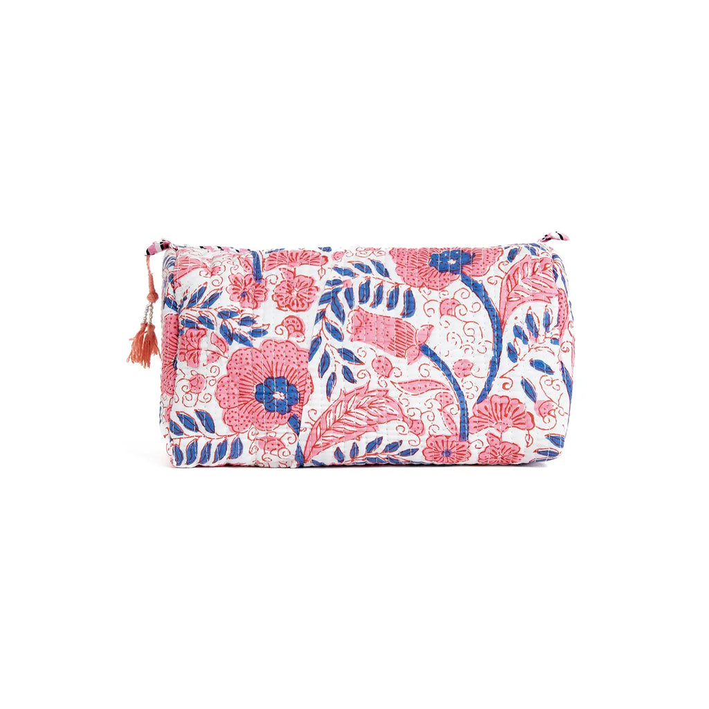White/Blue/Pink Floral Quilted 3 Pack Toiletry Bag Set