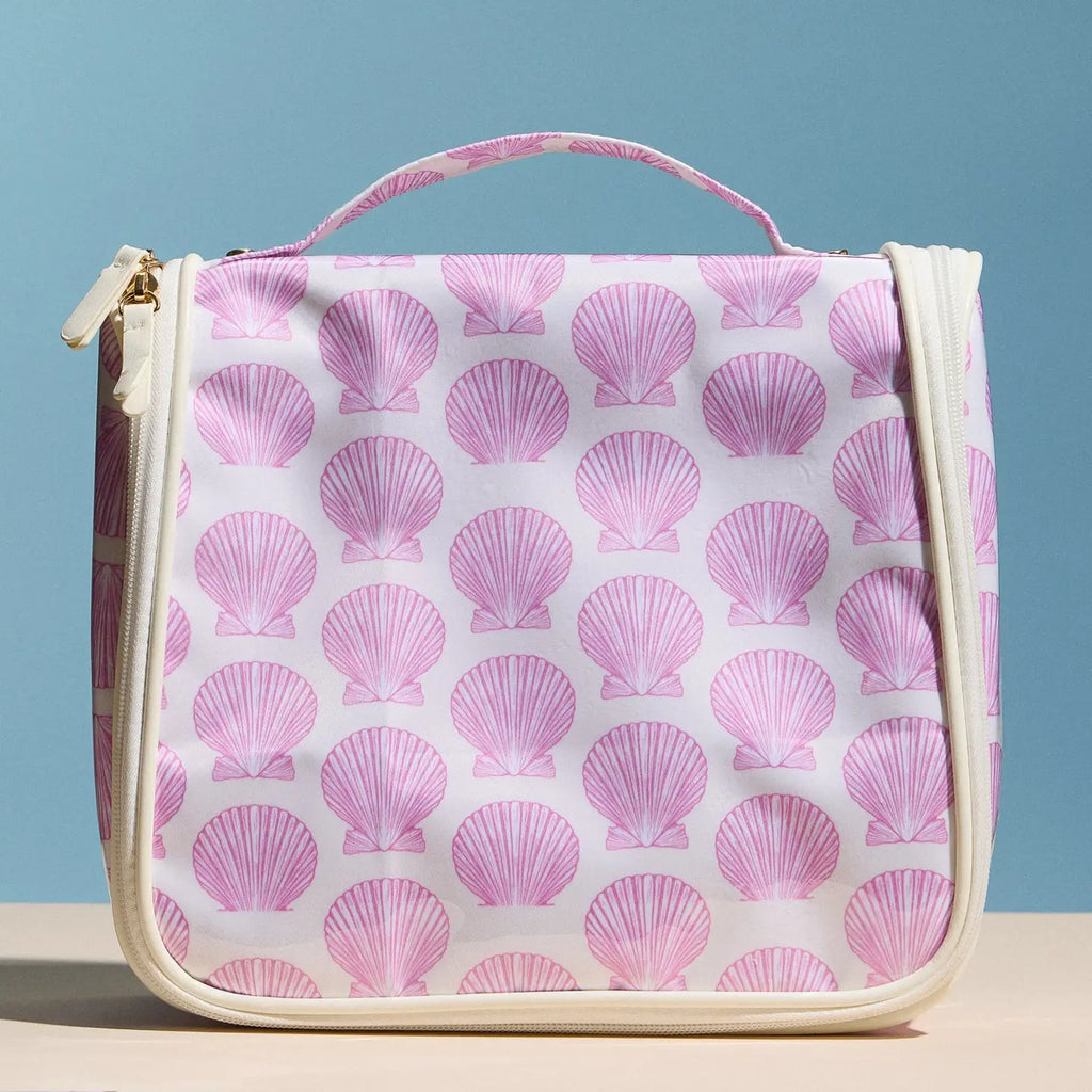Pink Seashell Print Hanging Toiletry Bag