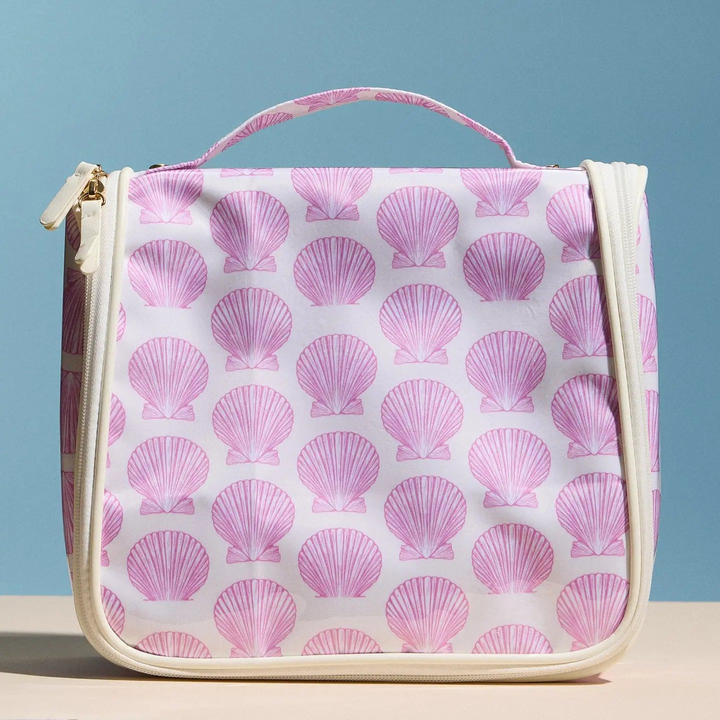 Pink Seashell Print Hanging Toiletry Bag