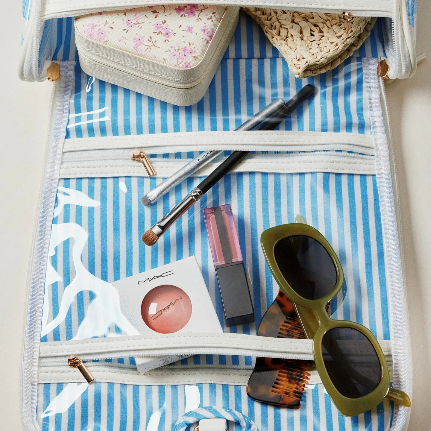 Pink Seashell Print Hanging Toiletry Bag