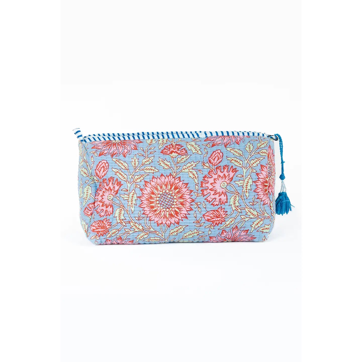 Quilted 3 Pack Toiletry Bag Set-Blue Floral