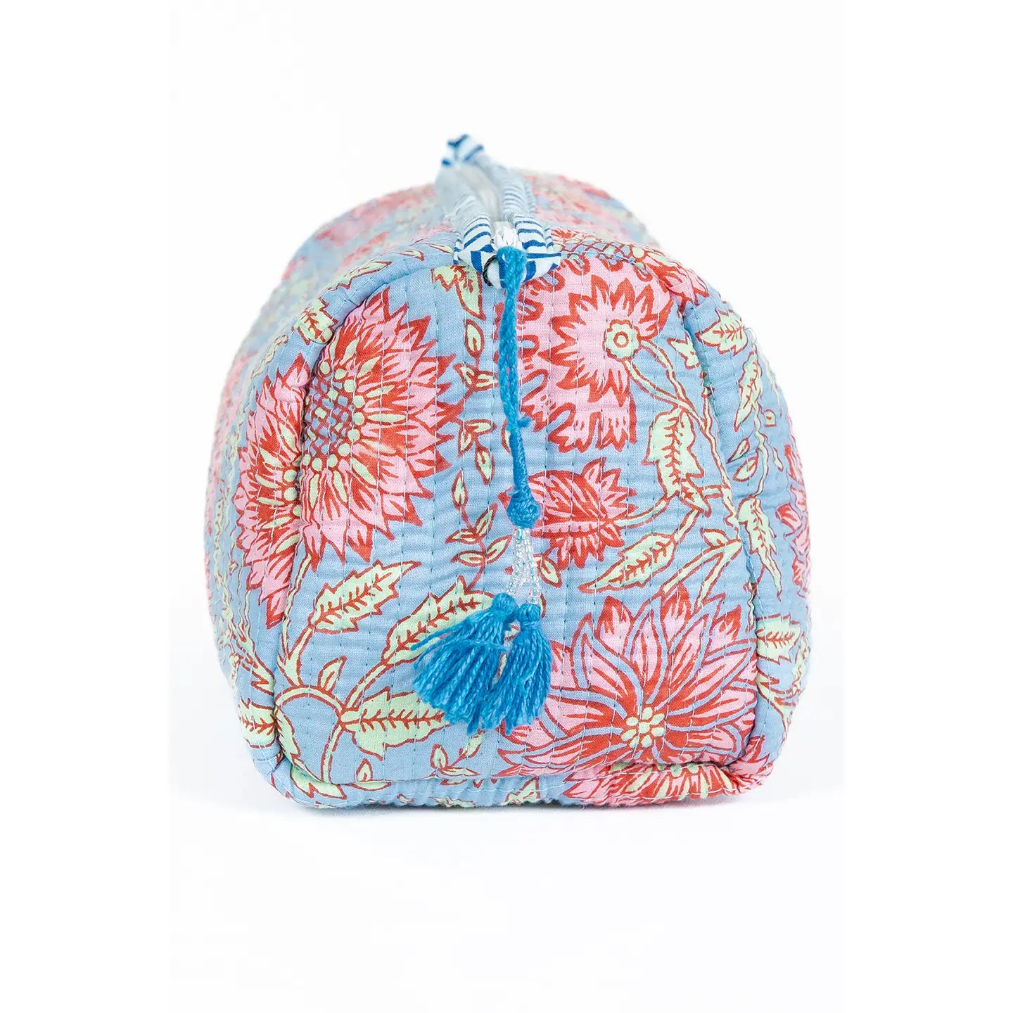 Quilted 3 Pack Toiletry Bag Set-Blue Floral