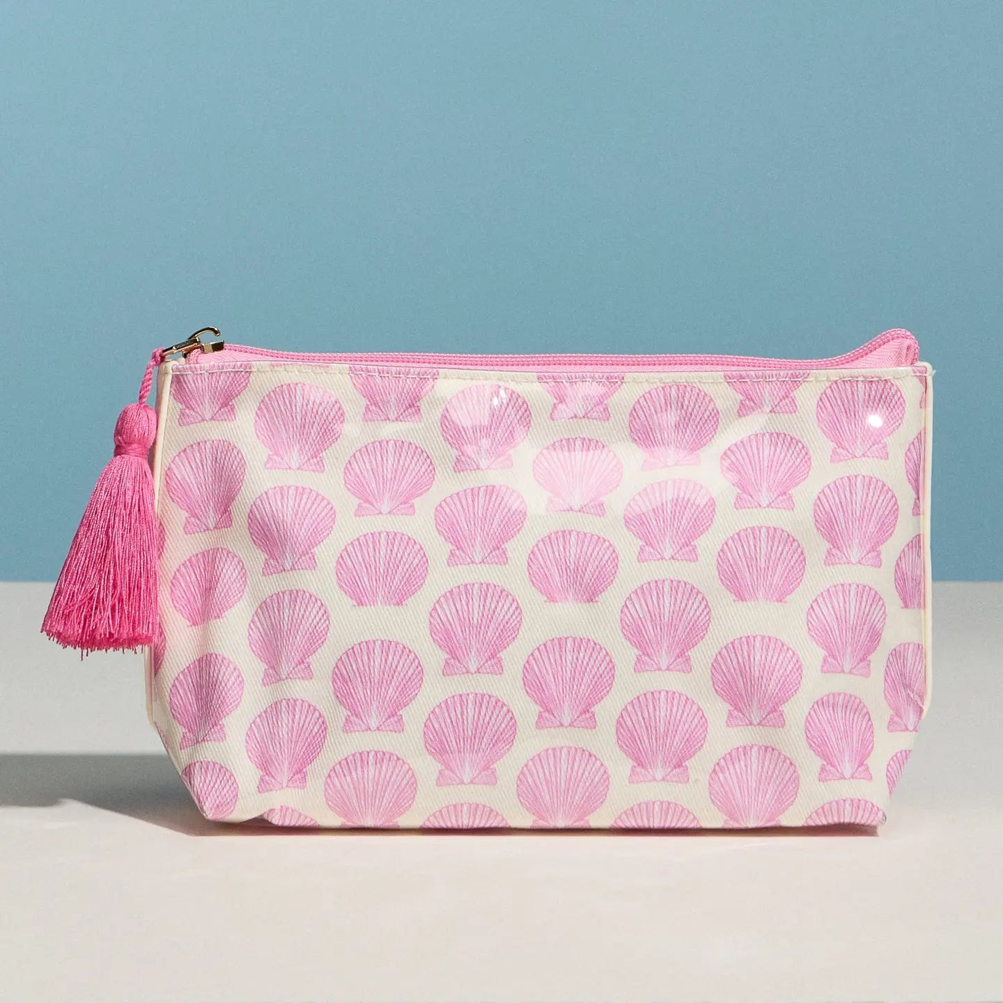 Pink Seashell Print Cosmetic Pouch