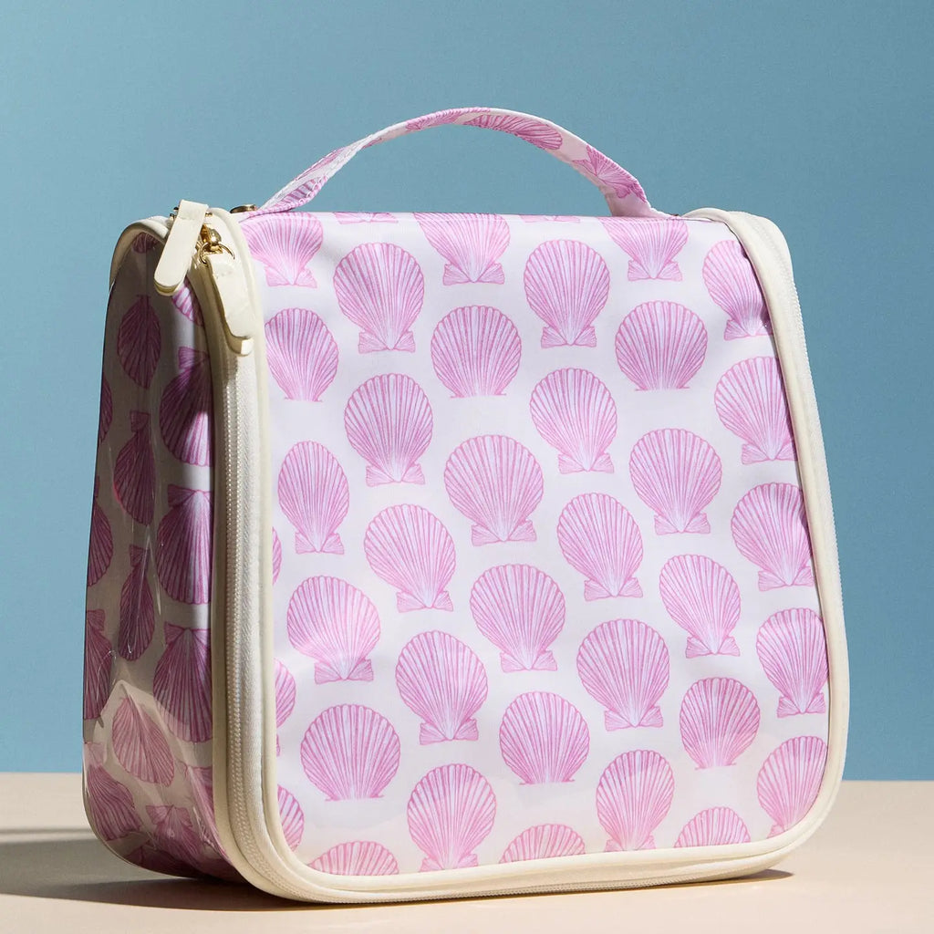 Pink Seashell Print Hanging Toiletry Bag