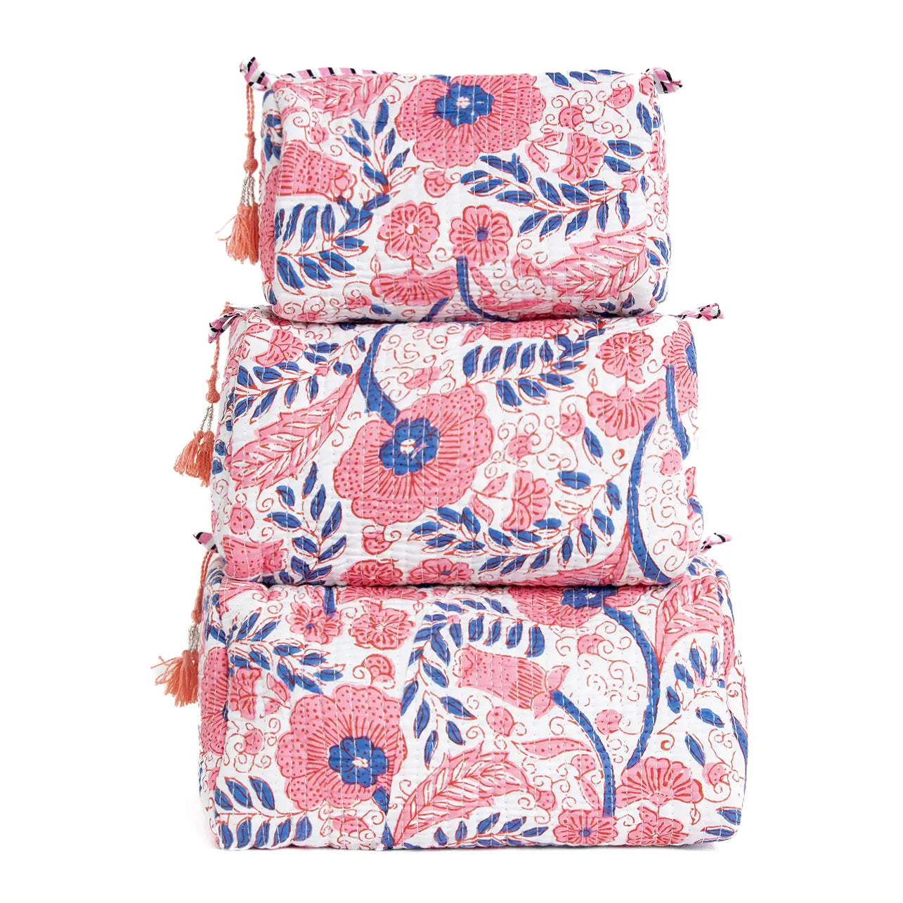 Quilted 3 Pack Toiletry Bag Set- White Floral